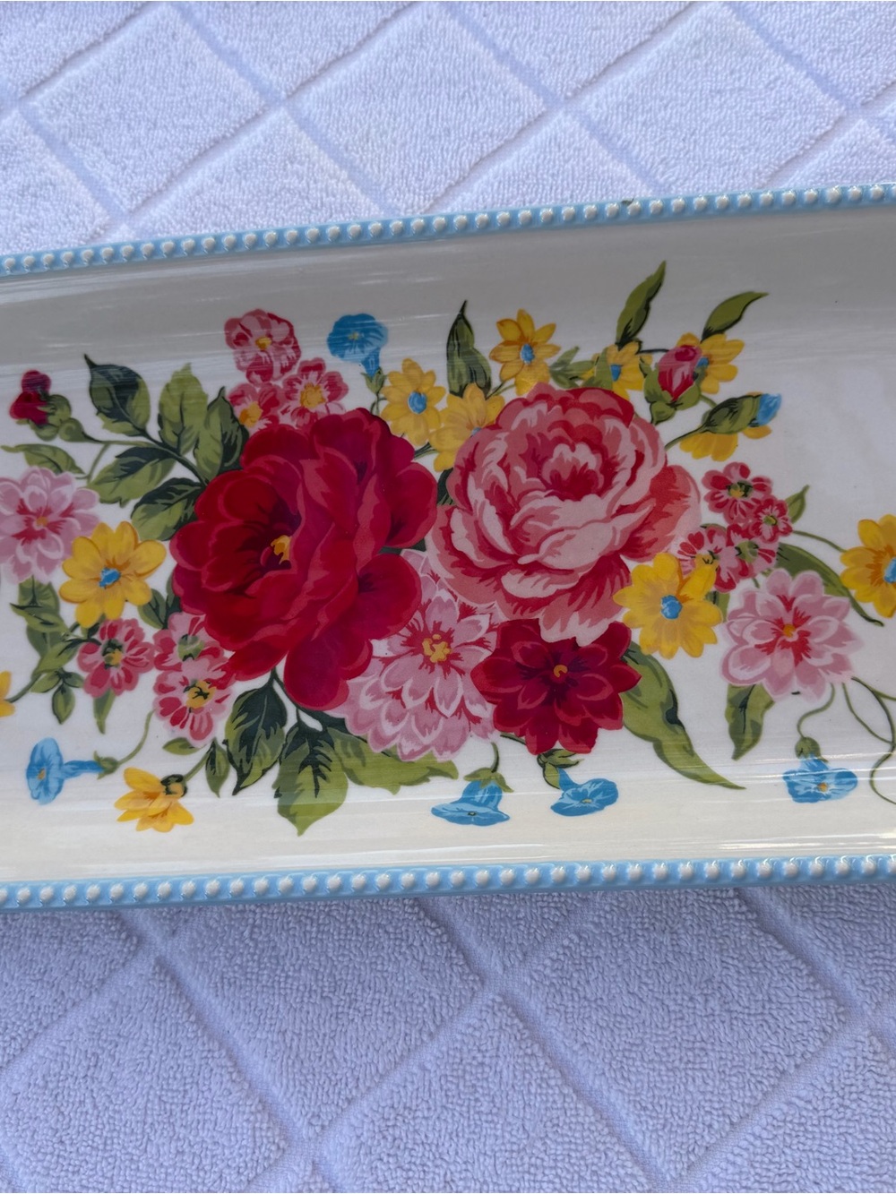 The Pioneer Woman Floral Ceramic Narrow Platter in Sweet Rose Pattern